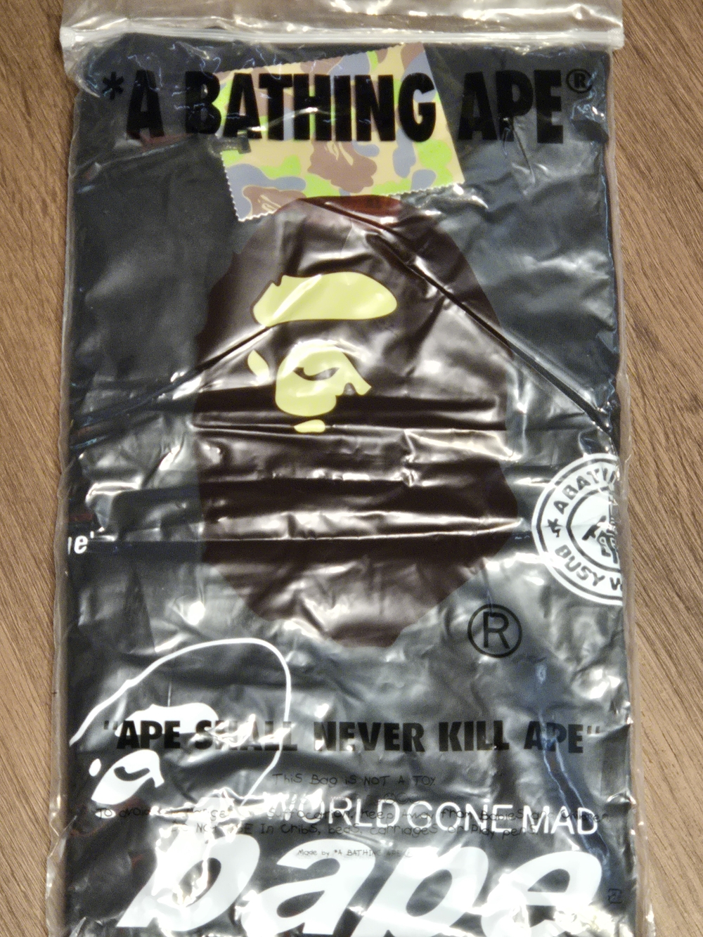 A Bathing Ape Black Tee with Yellow Ape Head Graphic XL